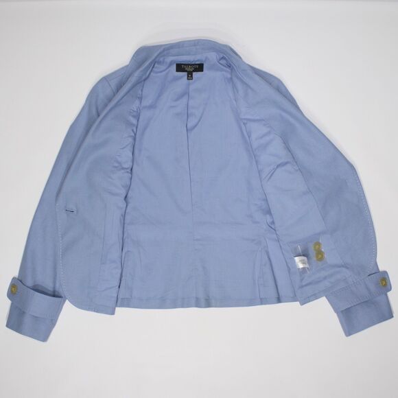 Talbots Light Blue Linen Blend Blazer Buttons Pockets Geek Chic Women Size 6P - Picture 6 of 10